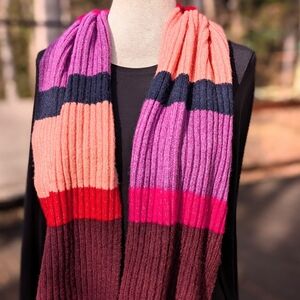 Ribbed Striped Winter Scarf with Fringe